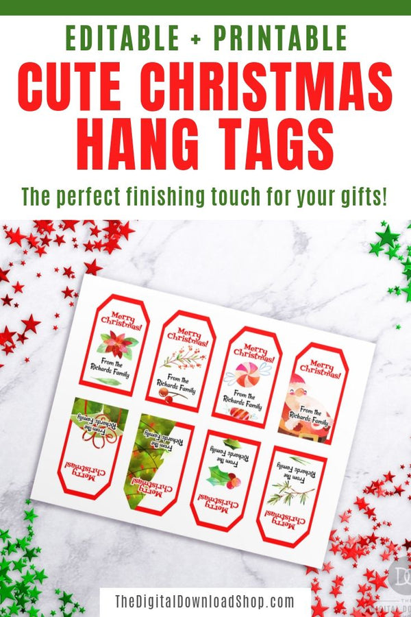 Editable Christmas Tags Printable- These fun printable Christmas hang tags are the perfect way to finish off your holiday gifts! | #ChristmasLabels #giftTags #hangTags #Christmas #DigitalDownloadShop