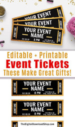 Event Ticket Editable Printable- Gold