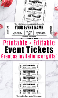 Event Ticket Editable Printable- Black and White
