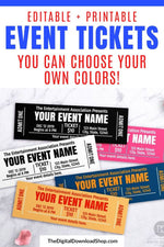 Event Ticket Template Printable- If you want to create custom invitations or give the gift of an event, then you need these fully customizable event ticket printables! | #printable #invitation #editable #diyGift #DigitalDownloadShop