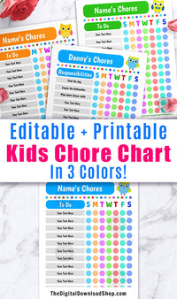 Kids Chore Chart Editable Printable with Owls- This editable responsibilities checklist will help your children keep track of their daily tasks! 3 colors are included, each in Sunday and Monday start versions. | weekly chores printables, kids cleaning chart, kids behavior chart, #choreChart #kidsChores #DigitalDownloadShop