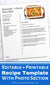 Recipe Template Editable Printable- If you want to organize your family's favorite recipes, you need to type them up in this easy to edit recipe template PDF! You can even add your own photo! | printable recipe sheet, editable PDF recipe page, #recipeBinder #kitchenBinder #recipeTemplate #recipeSheet #DigitalDownloadShop