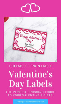 Valentine's Day Labels Printable- Editable and printable Valentine's Day label template for presents, place cards, buffet table labels, and more. | #ValentinesDay #printable #Valentines #labels #DigitalDownloadShop