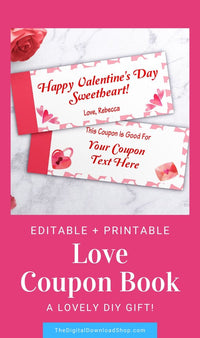 Love Coupons Editable Printable- This editable coupon book template makes a wonderful DIY Valentine's gift! | #DigitalDownloadShop