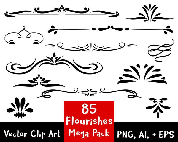 Flourish Clipart- 85 Flourishes Mega Pack - The Digital Download Shop