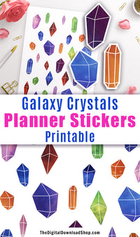 Galaxy Crystals Printable Planner Stickers- Add some fun color to your planner with these decorative planner stickers! | gemstone stickers, colorful stickers, planner addict, #plannerStickers #printableStickers #DigitalDownloadShop