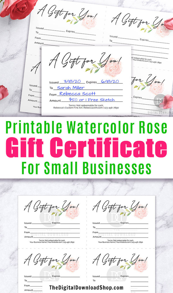 Gift Certificate Printable Editable- Rose