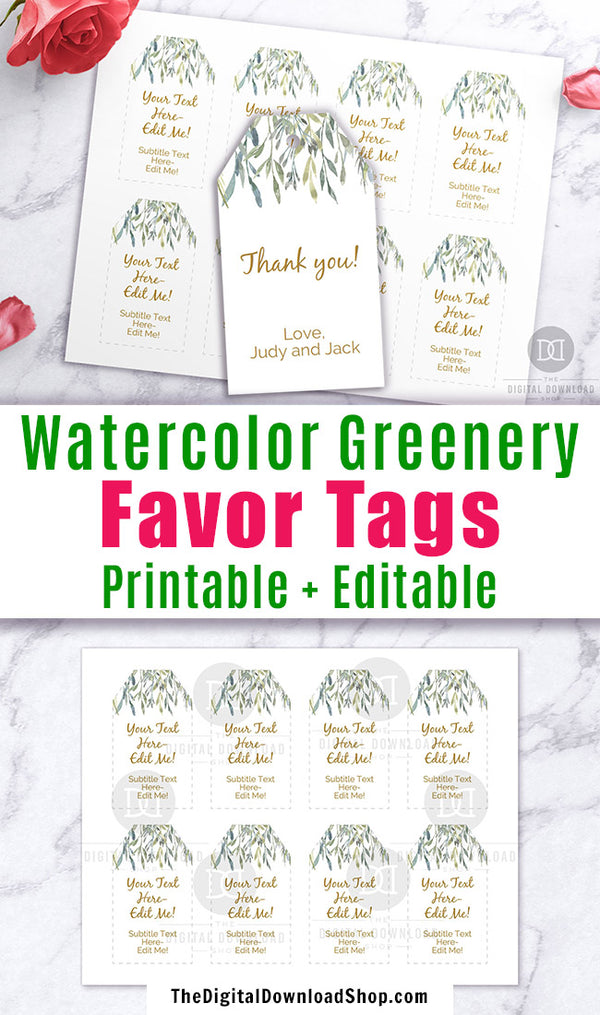 Gift Tags Printable- Watercolor Greenery