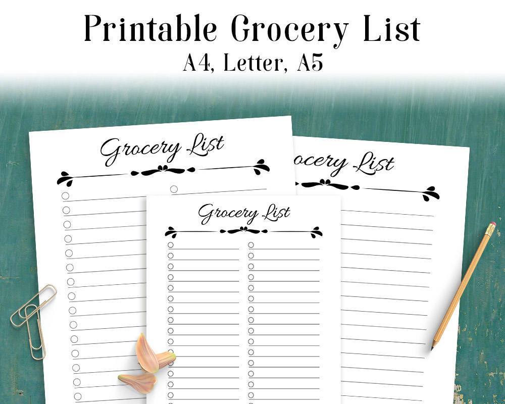 Grocery List Printable  The Digital Download Shop