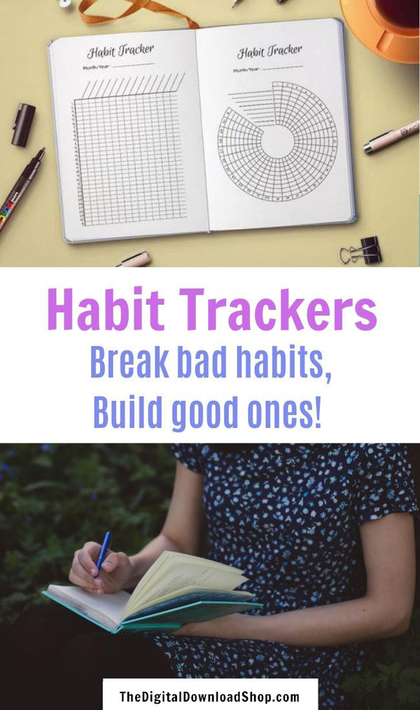 Bullet Journal Habit Trackers- These printable habit trackers are exactly what you need in your planner to stop bad habits and start new good ones! | #bulletJournal #habitTracker #bujo #planner #DigitalDownloadShop