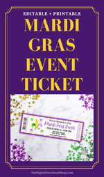 Mardi Gras Event Ticket Printable: Fleur de Lis- These custom Mardi Gras's event tickets are the perfect way to send out invitations for your Mardi Gras party or community Mardi Gras event! | #MardiGras #invitation #partyInvite #printable #DigitalDownloadShop