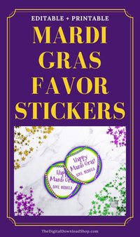 Mardi Gras Labels Printable Template: Beads- These custom Mardi Gras's labels are the perfect way to make personalized party favor stickers! | #MardiGras #printable #labels #favorTags #DigitalDownloadShop