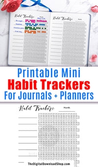 Mini habit tracker printable for bullet journals and other planners, with 12 trackers on one page. Use this bujo tracker printable as a way to keep track of your progress toward all your habit goals!