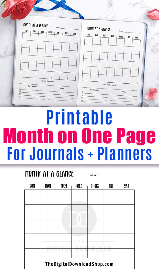 Month on One Page Planner Printable | The Digital Download Shop