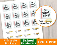 No School + Early Dismissal Printable Planner Stickers - The Digital Download Shop