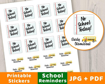 No School + Early Dismissal Printable Planner Stickers