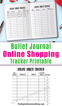 Online Shopping Tracker Printable- Use this bujo purchase log printable to help you keep track of your online orders, especially during the holiday season! | online shopping tracker, bujo printable inserts, #bulletJournal #printable #DigitalDownloadShop