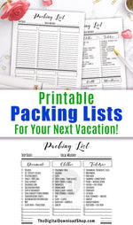 2 travel packing list printables- 1 pre-filled and 1 blank. Use these printable travel checklist templates to make sure you don't forget a thing on your next trip!