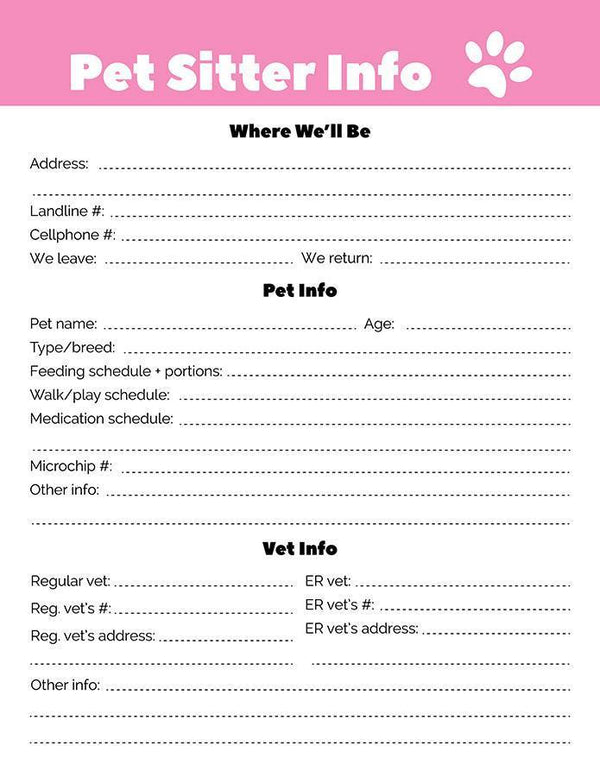 Pet Sitter Info Sheet Printable | The Digital Download Shop pet-sitter-info-sheet-printable-the-digital-download-shop