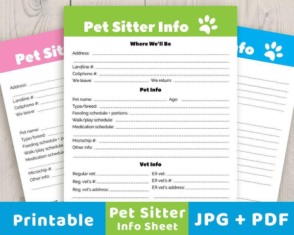 Pet Sitter Info Sheet Printable - The Digital Download Shop