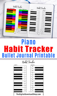 Piano Habit Tracker Printable- Use this printable piano practice tracker to help yourself stay on track with your musical goals! | bujo community, bullet journal ideas, music tracker, piano playing tracker, how to play the piano consistently, #habitTracker #piano #DigitalDownloadShop