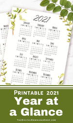 2021 at a Glance Calendar Printable- This gorgeous watercolor 2021 yearly calendar is perfect for your planner, or can be used as a pretty wall calendar for your office! | #2021Calendar #yearAtAGlance #plannerPrintables #calendarPrintable #DigitalDownloadShop 