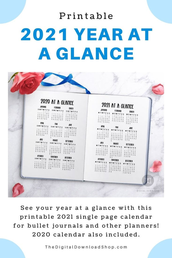2021 + 2020 Year at a Glance Printable