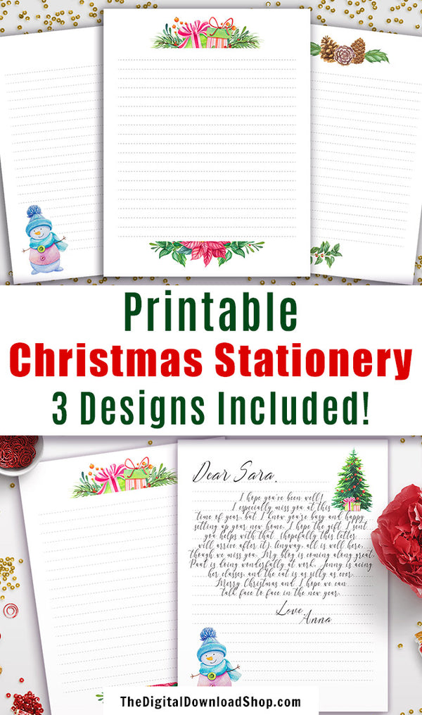 3 printable Christmas stationery \ letter head pages! These are perfect for kids writing letters to Santa, Santa writing letters to kids, or just for writing to family and friends! | holiday stationary, letter to Santa, letter from Santa, printable digital paper, #printable #Christmas #stationery #DigitalDownloadShop