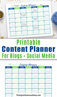 Content Calendar Printable- It's a well known fact that if you want your blog or social media account to do its very best, you have to be consistent! This printable content calendar will ensure you keep posting regularly! | #bloggingTips #socialMedia #DigitalDownloadShop
