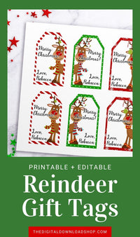 Reindeer Tags Editable Printable- Editable and printable Christmas tags with cute reindeer graphics. These personalized holiday gift tags will add the perfect finishing touch to your holiday presents!