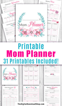 Printable mom planner / mom binder with watercolor flowers. This home management binder printable is a must for busy moms! Use it to record important information and reminders related to your family, your finances, and yourself! | busy mom binder, home binder, household binder, household planner, SAHM, stay at home mom, working mom, #printable #planner #DigitalDownloadShop