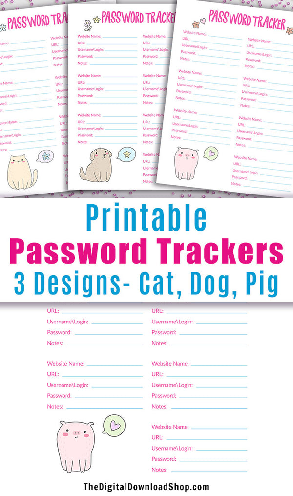 3 Password Tracker Printables: Animals- 3 handy password tracker printables with cute animals! Get your website passwords organized in style with these adorable password keepers!  | #printable #passwordTracker #DigitalDownloadShop