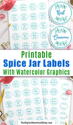 Printable Spice Jar Labels- Get your spice cabinet organized with these handy printable spice jar labels! They fit Avery label templates! | kitchen organizing, pantry organizing, DIY labels, #kitchenOrganization #printableLabels #DigitalDownloadShop