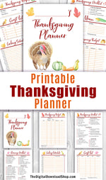 Printable Thanksgiving planner with beautiful watercolor artwork. This Thanksgiving dinner planner printable is a must for anyone hosting a Thanksgiving of any size! Use the printable menu planner, cooking schedule, checklist, and other worksheets to plan and budget for your best, least stressful Thanksgiving ever! | #printable #Thanksgiving #DigitalDownloadShop