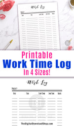 Work log printable with a minimalist black and white design. Use this printable productivity planner to help you break your projects down into more manageable, smaller tasks! | #planner #printable #productivity #DigitalDownloadShop