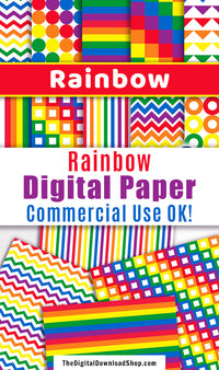 Rainbow Digital Papers- 10 bright and colorful rainbow digital paper patterns for personal and commercial use! These would be great for birthday projects! | scrapbook background, colorful patterns, digital papers for kids, #digitalPaper #rainbow #DigitalDownloadShop
