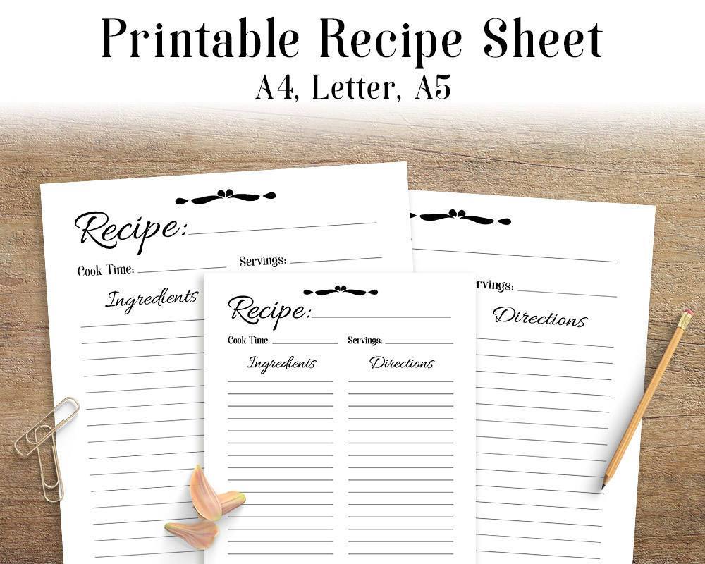 recipe-sheet-printable-the-digital-download-shop for Full Page Free Printable Recipe Pages Recipe Sheet Printable | The Digital Download Shop for Full Page Free Printable Recipe Pages