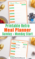 Retro Weekly Meal Planner Printable- Use this cute retro meal planner template printable to help you plan out your meals for the week (which saves you money and reduces stress)! | menu plan printable, meal planning, menu planning, food planner, food schedule, #mealPlanning #menuPlanning #DigitalDownloadShop