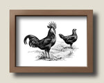 Rooster, Hen, + Lake Vintage Image - The Digital Download Shop
