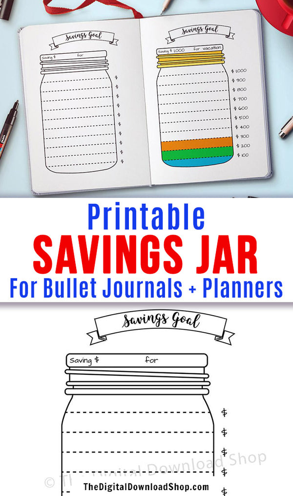 bullet-journal-savings-jar-printable-the-digital-download-shop for Free Printable Bullet Journal Savings Tracker Bullet Journal Savings Jar Printable | The Digital Download Shop for Free Printable Bullet Journal Savings Tracker