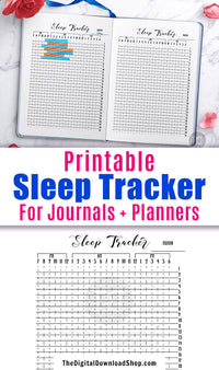 Sleep Tracker Bullet Journal Printable- Use this 31 day sleep pattern planner printable to make a sleep log and track your sleeping habits! | #insomnia #bulletJournal #planner #DigitalDownloadShop
