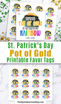 St. Patrick's Day Favor Tag Printable- These editable "pot of gold" favor tags are the perfect finishing touch to your St. Patrick's Day party favors! And you can personalize them! | editable gift tags, custom favor tags, Saint Patrick's Day tags, St. Paddy's Day, #StPatricksDay #printable #DigitalDownloadShop