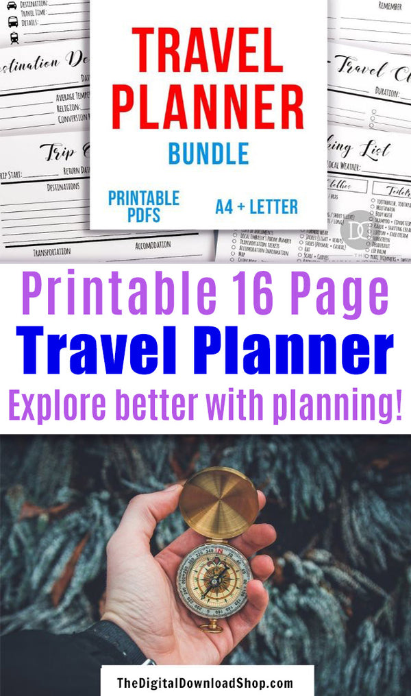 Travel /Vacation Planner Printable Bundle- Use these vacation planner printables to prepare for your trip and keep track of important information! | #travel #vacation #planner #printable #DigitalDownloadShop