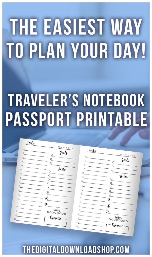 TN Passport Daily Planner Printable- This traveler's notebook printable is exactly what you need to easily plan your day in your passport size notebook! | planner inserts, TN passport size inserts, #travelersNotebook #printable #DigitalDownloadShop