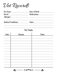 Vet Records Printable - The Digital Download Shop