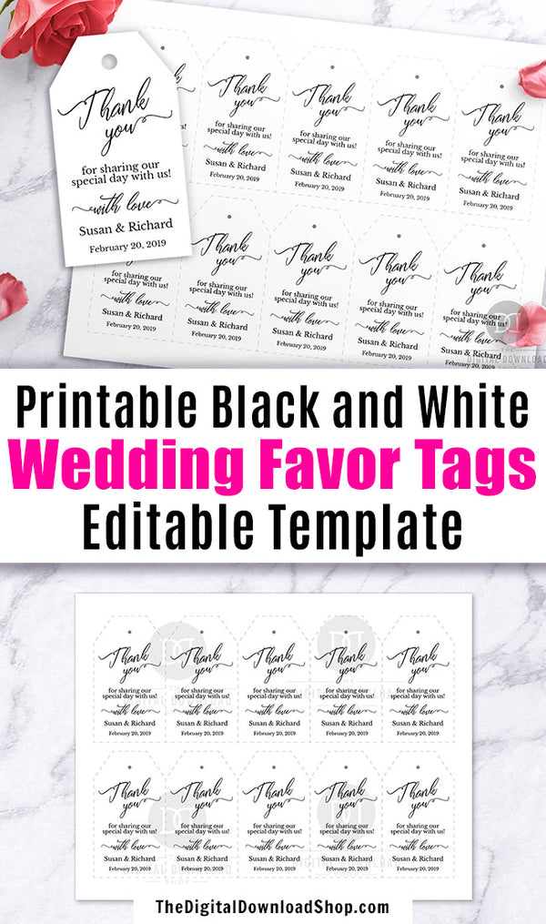 Wedding Favor Tags Printable Editable- Black + White | The Digital Download Shop wedding-favor-tags-printable-editable-black-white-the-digital-download-shop