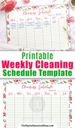 Weekly cleaning schedule template printable with gorgeous watercolor florals. Use this printable cleaning checklist to create your chore list for the week.