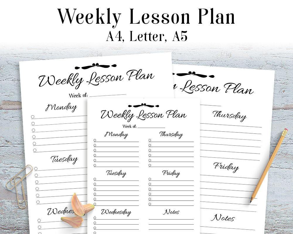 Weekly Lesson Plan Printable | The Digital Download Shop for Printable Free Weekly Lesson Plan Template Pdf