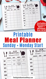 Bullet Journal Weekly Menu Planner Printable- Use this meal schedule template printable to help you plan out your meals for the week in your bullet journal or planner! | menu planner, meal planning template, bujo addict, planner community, #mealPlanning #menuPlan #DigitalDownloadShop