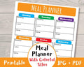 Weekly Meal Planner Printable- Colorful Titles